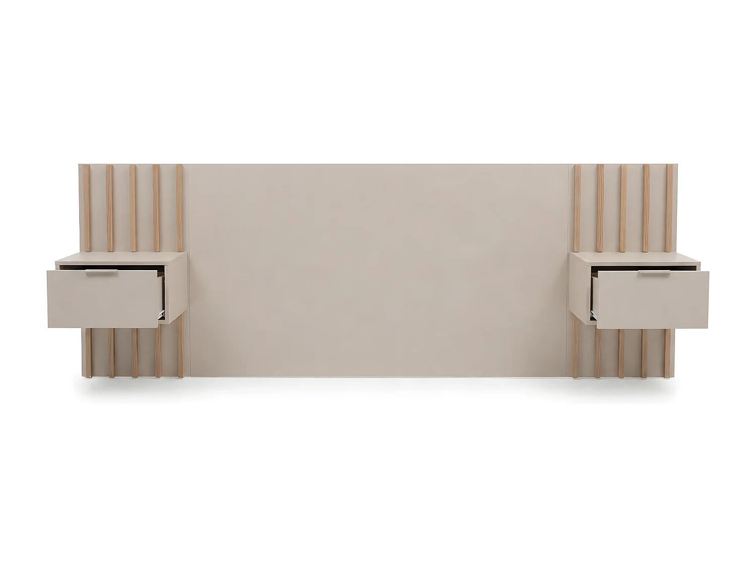 Tête de lit avec chevets - 260 cm - Avec port USB-C - Beige et naturel - CORANY