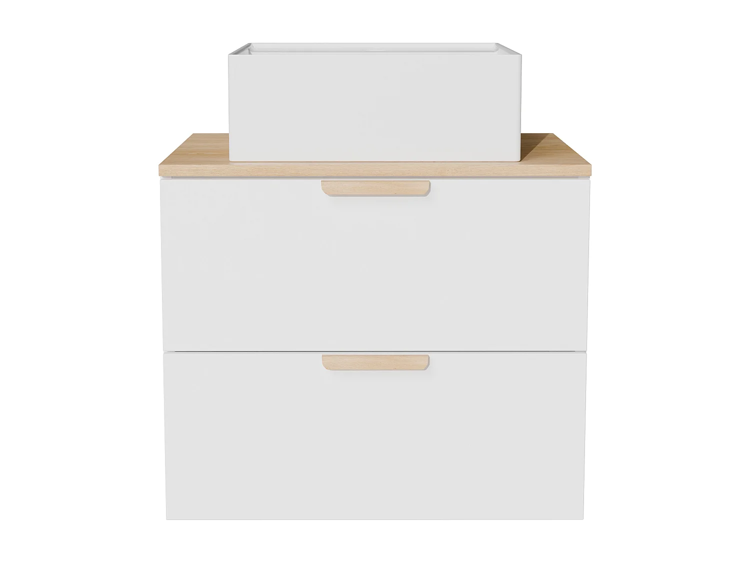 Meuble de salle de bain suspendu avec vasque à poser carrée – Blanc – L60 cm – AVORELI
