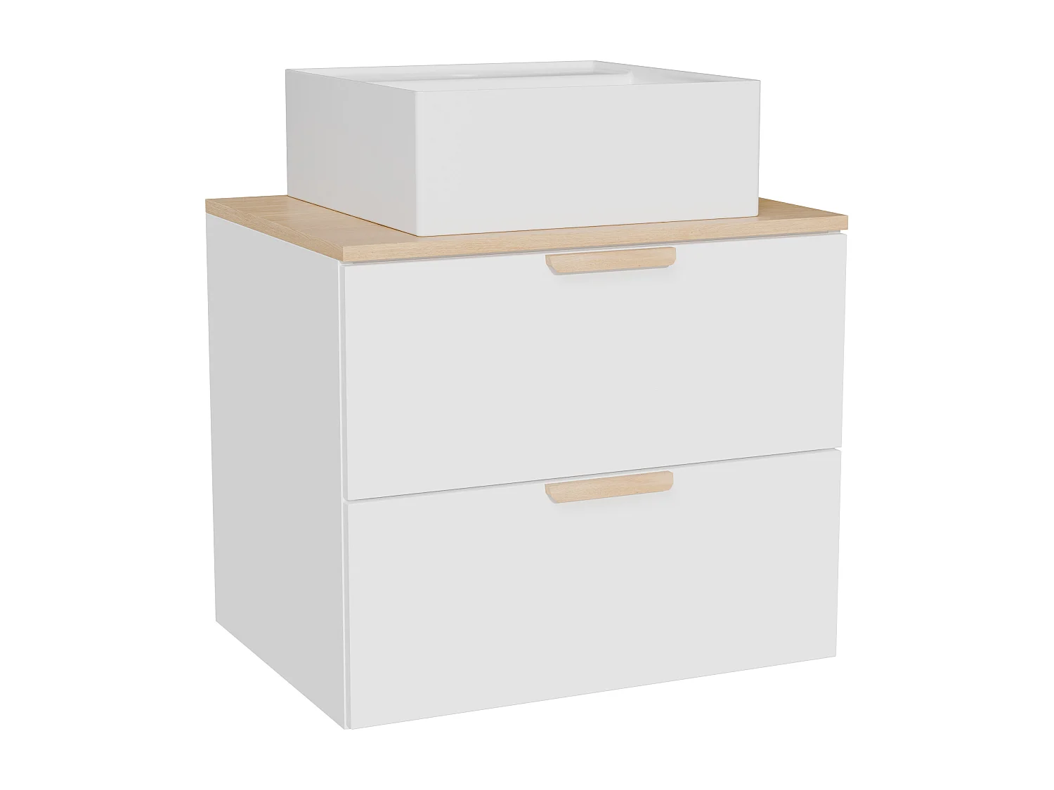 Meuble de salle de bain suspendu avec vasque à poser carrée – Blanc – L60 cm – AVORELI
