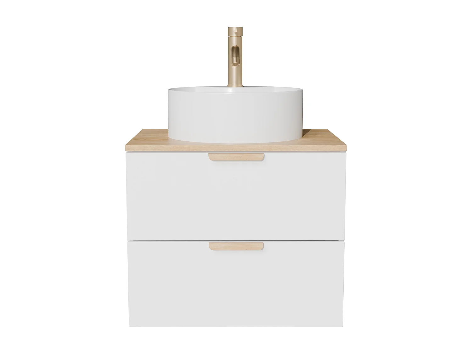 Meuble de salle de bain suspendu avec vasque à poser ronde et robinet – Blanc – L60 cm – AVORELI