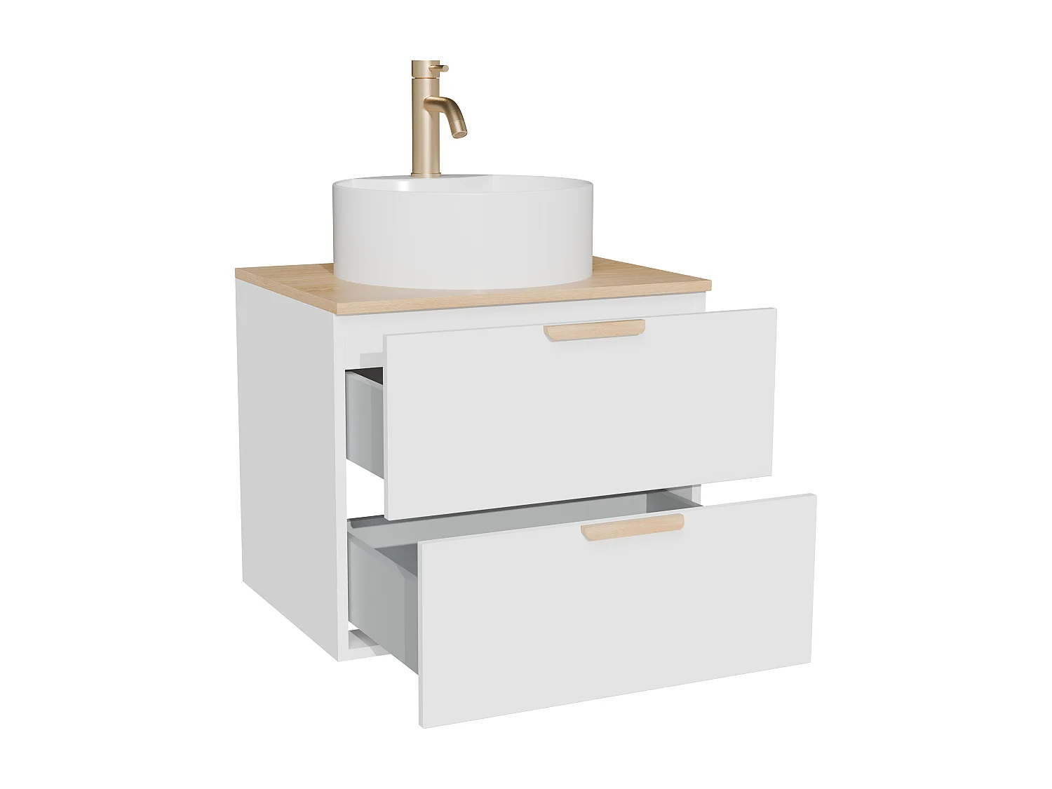 Meuble de salle de bain suspendu avec vasque à poser ronde et robinet – Blanc – L60 cm – AVORELI