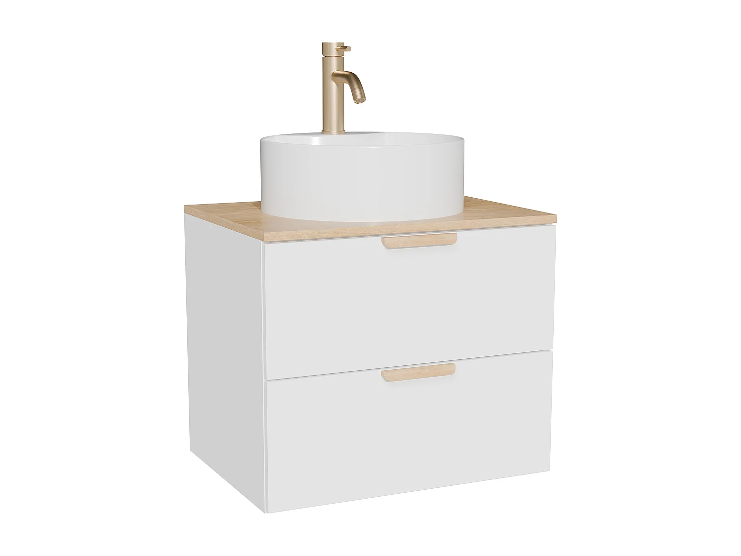Meuble de salle de bain suspendu avec vasque à poser ronde et robinet – Blanc – L60 cm – AVORELI