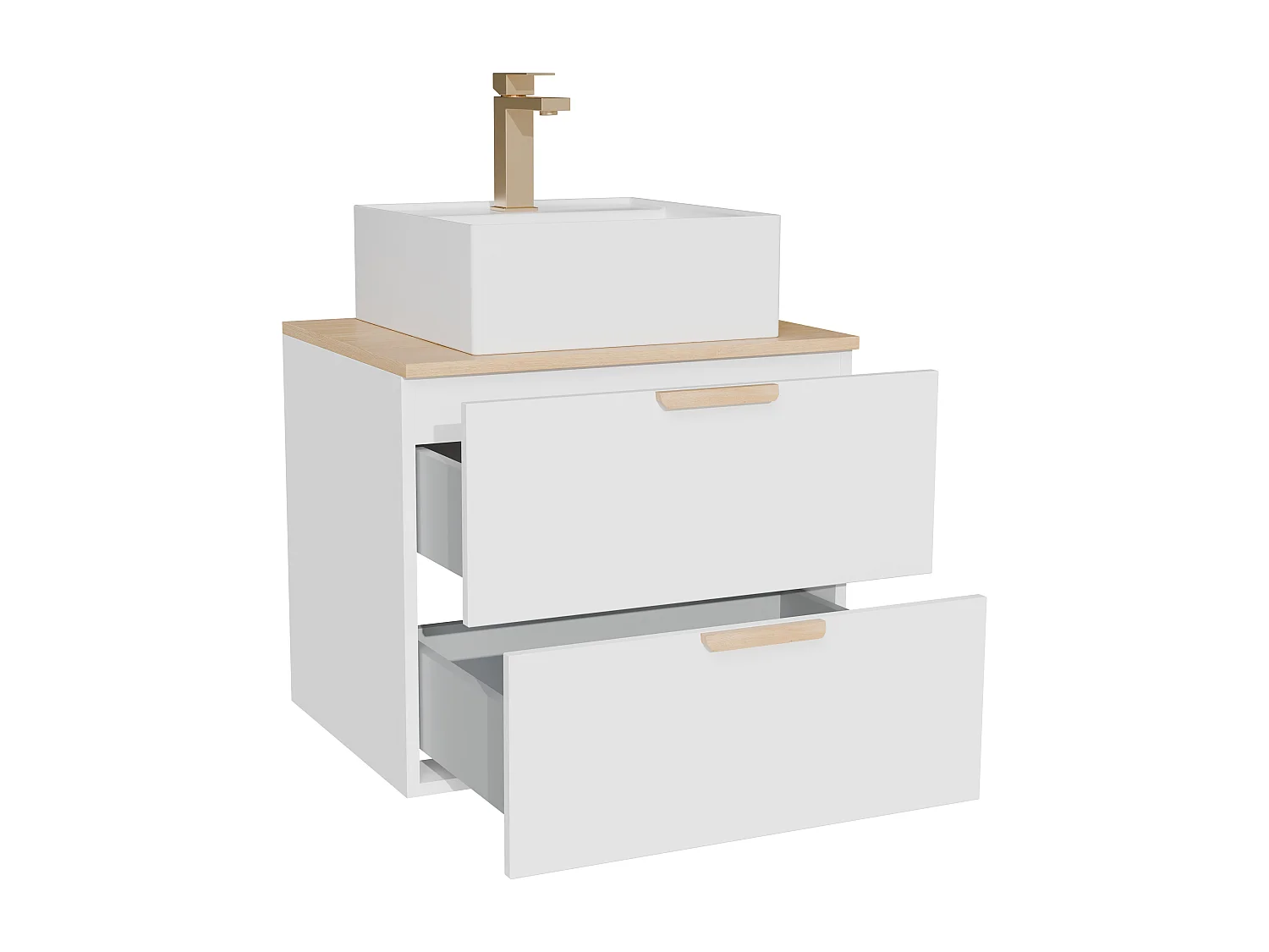 Meuble de salle de bain suspendu avec vasque à poser carrée et robinet – Blanc – L60 cm – AVORELI