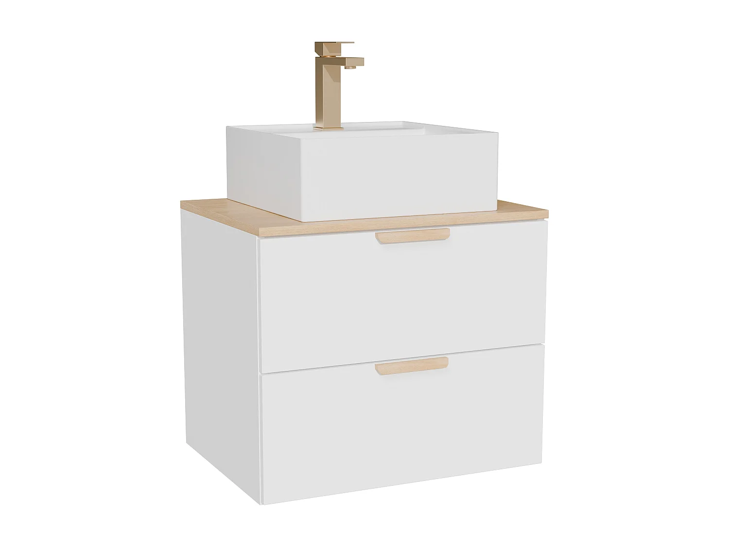 Meuble de salle de bain suspendu avec vasque à poser carrée et robinet – Blanc – L60 cm – AVORELI