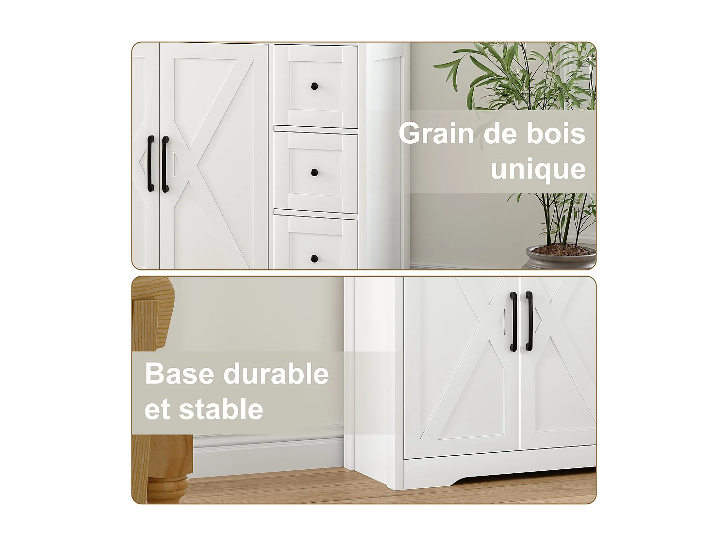 Aparador de cocina, mueble de almacenamiento con 3 cajones y 2 puertas, estante ajustable, 100x40x105 cm, blanco