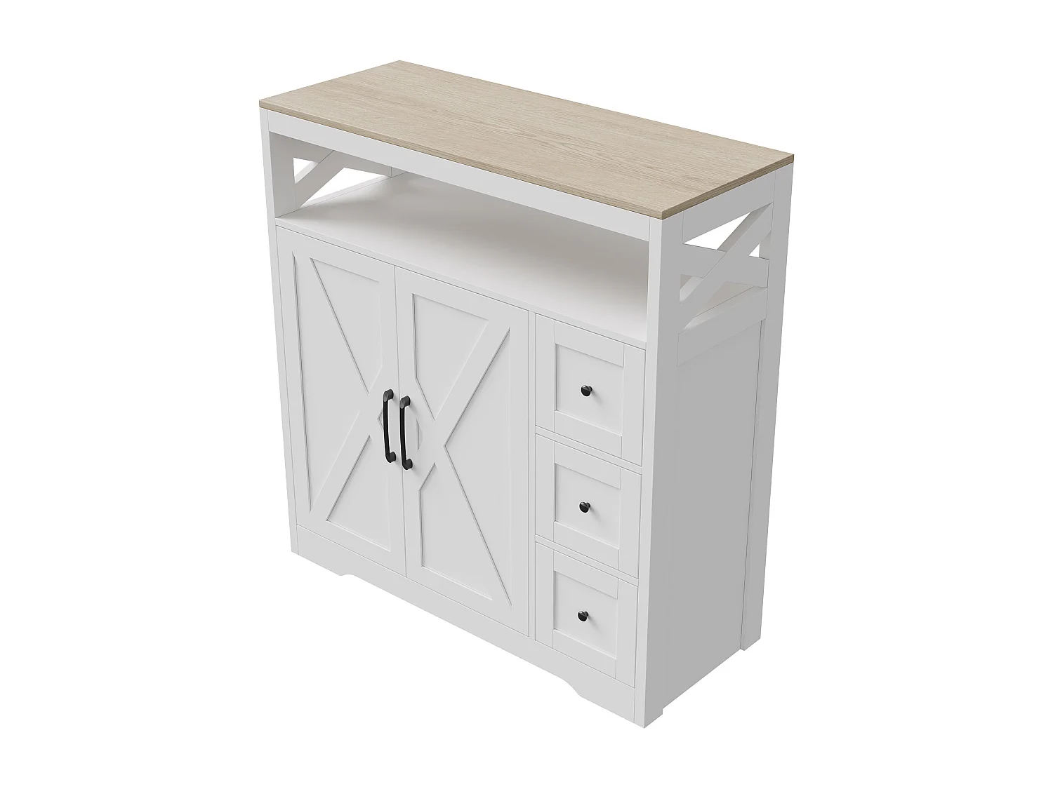 Aparador de cocina, mueble de almacenamiento con 3 cajones y 2 puertas, estante ajustable, 100x40x105 cm, blanco