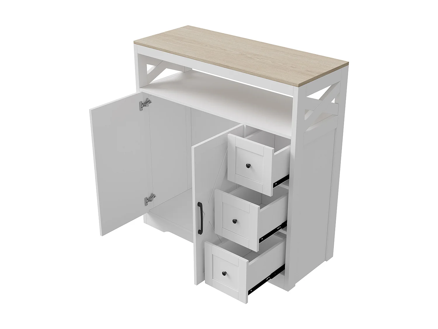 Aparador de cocina, mueble de almacenamiento con 3 cajones y 2 puertas, estante ajustable, 100x40x105 cm, blanco
