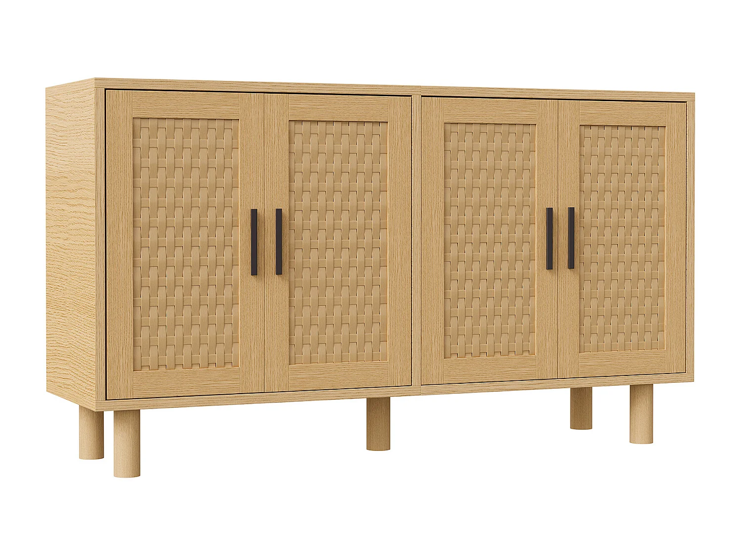 Buffet 4 Portes Chambre, Cadre en Bois, Commode en Rotin Buffet pour Salon, Entrée, 140x40x80 cm, Chêne