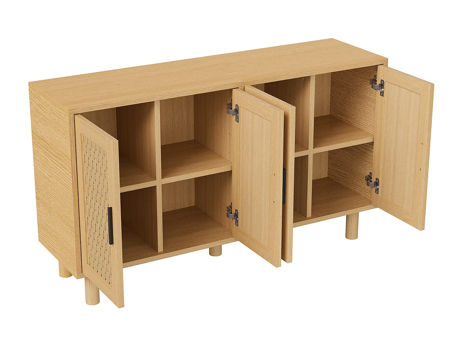Buffet 4 Portes Chambre, Cadre en Bois, Commode en Rotin Buffet pour Salon, Entrée, 140x40x80 cm, Chêne