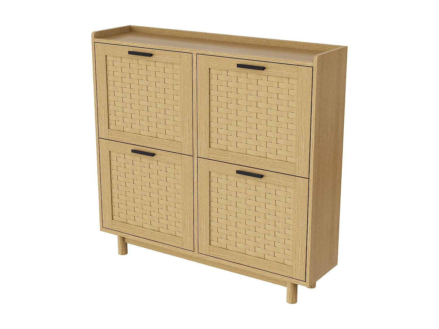 Meuble Chaussure Entree, 100×24×95 cm, Armoire à chaussures en bois et rotin, avec 4 portes, Bois