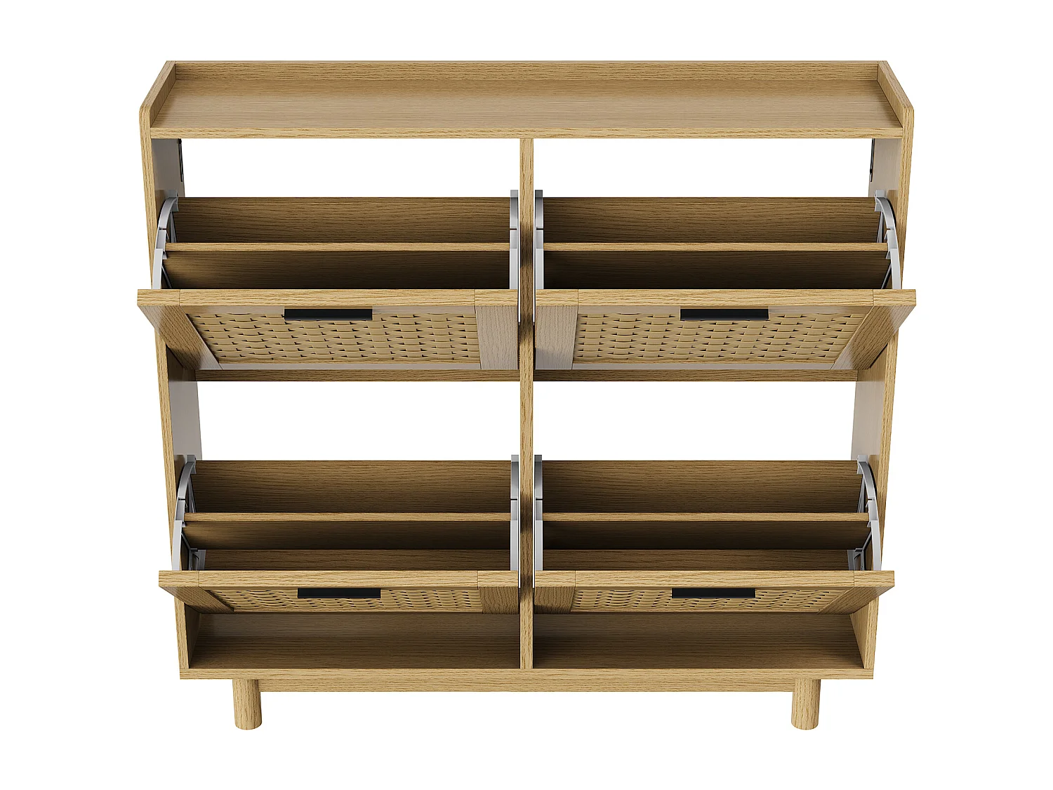 Meuble Chaussure Entree, 100×24×95 cm, Armoire à chaussures en bois et rotin, avec 4 portes, Bois