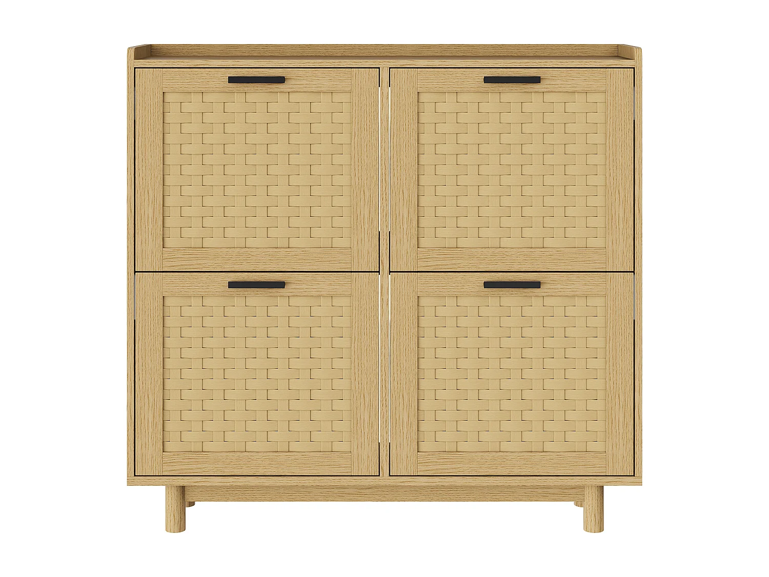Meuble Chaussure Entree, 100×24×95 cm, Armoire à chaussures en bois et rotin, avec 4 portes, Bois