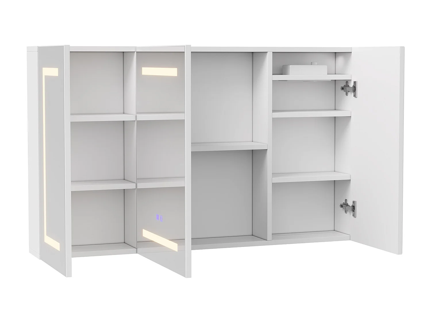 Badkamerspiegel met verlichting, badkamerspiegelkast met 3 deuren en verstelbare plank, 100x60x13cm, wit