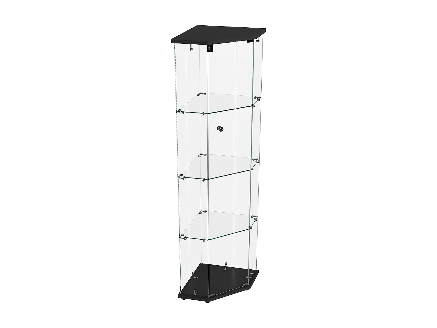 Vitrine sur pied en verre avec LED, vitrine en verre debout, 4 couches de verre et base en bois, noir
