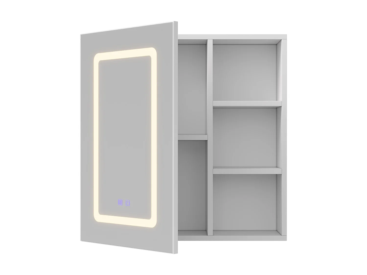 Armoire de Salle de Bain avec LED, Miroir Salle de Bain avec Rangement,etagères intérieures réglables, Blanc