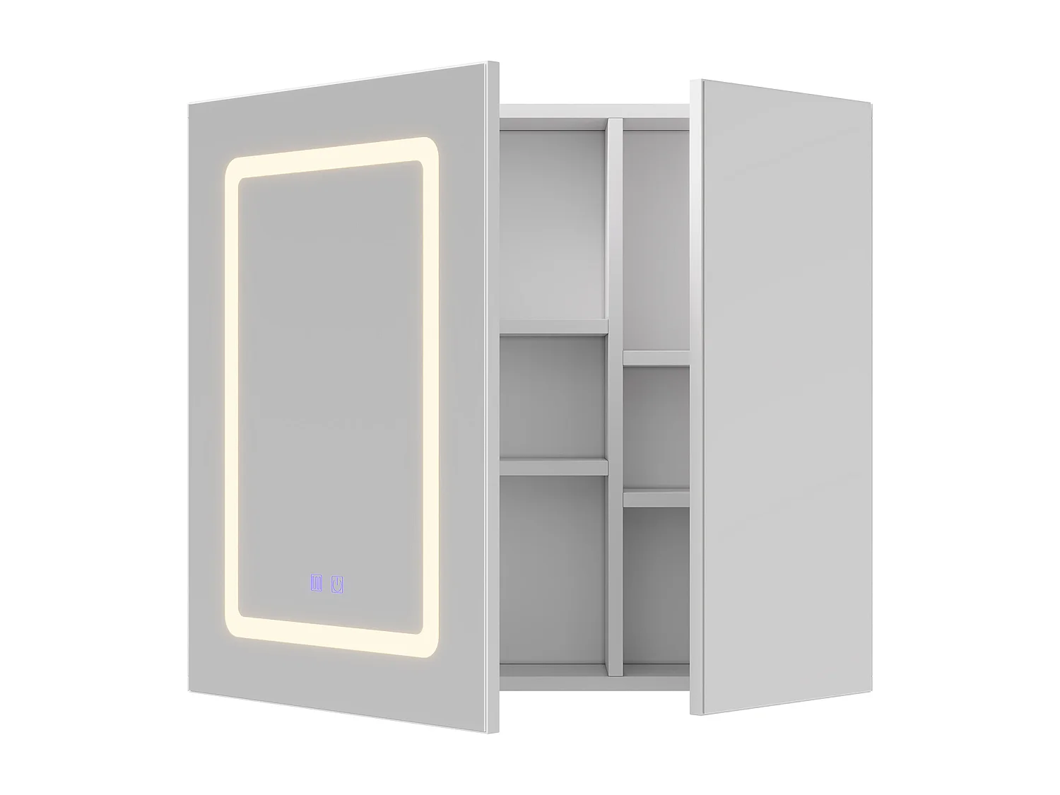 Armoire de Toilette 2 Portes avec Miroir LED Anti-Buée, Meuble Miroir Salle de Bain Mural, Blanc
