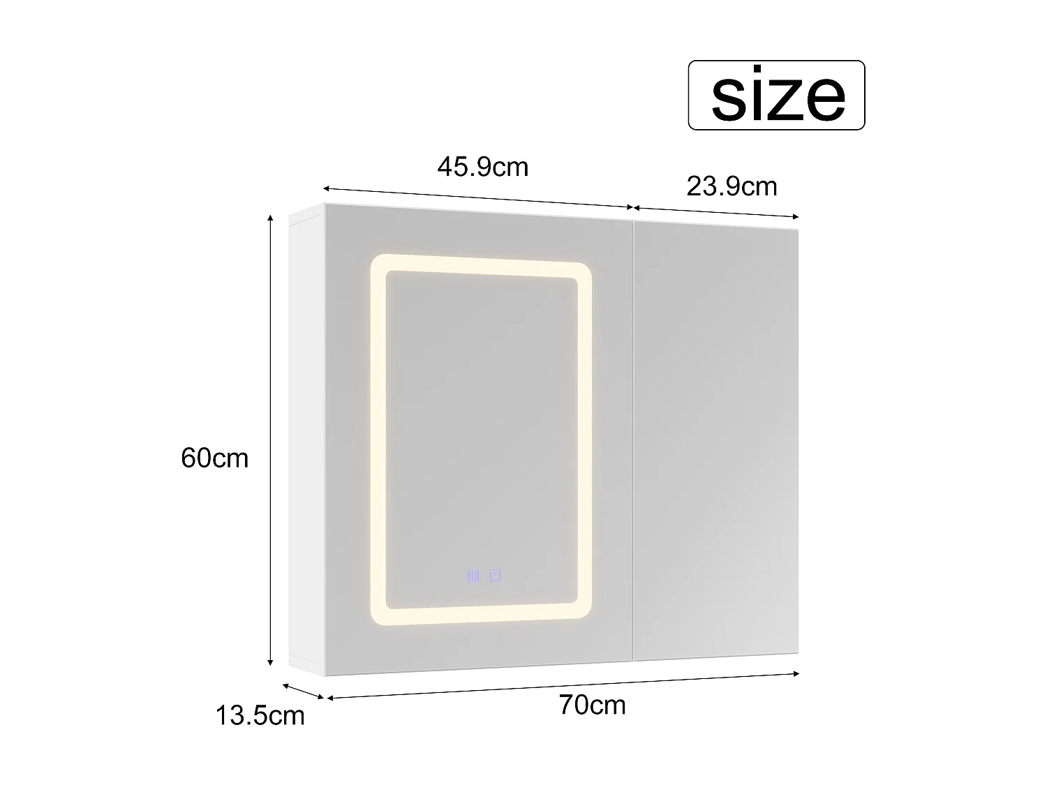 Armoire de Toilette 2 Portes avec Miroir LED Anti-Buée, Meuble Miroir Salle de Bain Mural, Blanc