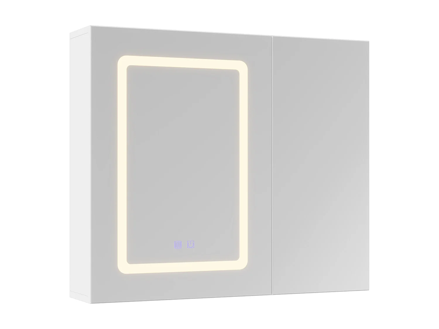 Armoire de Toilette 2 Portes avec Miroir LED Anti-Buée, Meuble Miroir Salle de Bain Mural, Blanc