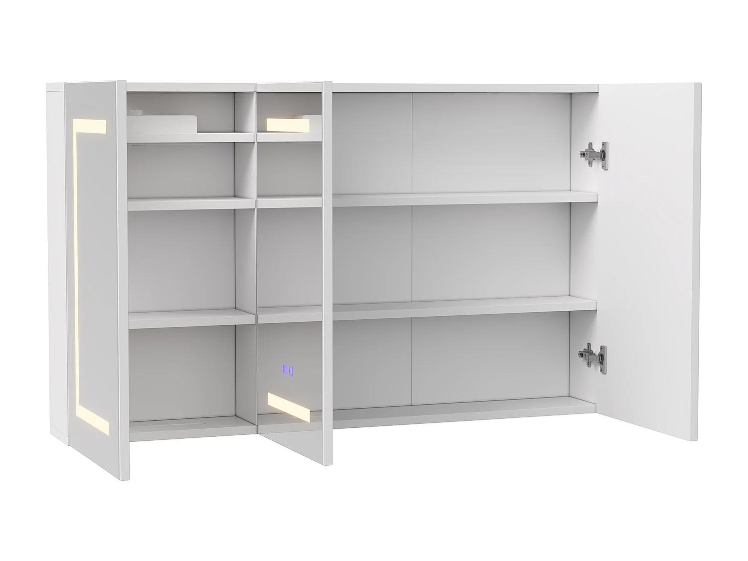 Armoire de salle de bain moderne à miroir, 100 cm, avec éclairage LED, avec capteur tactile, étagères réglables, Blanc