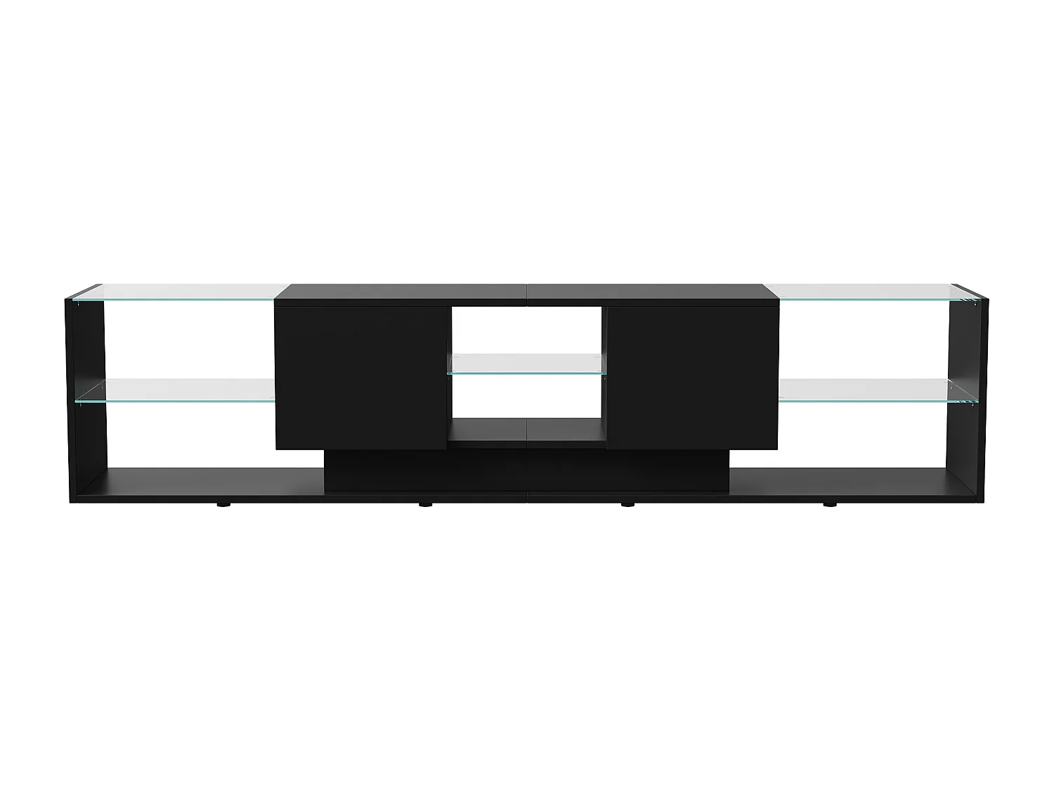 Meuble TV LED Noir, 200 x 35 x 45 cm, avec 3 tablettes en Verre et Structure de Rangement Ouverte