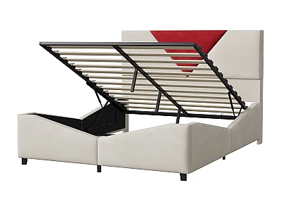 Lit rembourré 140 x 200 cm, avec LED, lit double avec espace et sommier à lattes, velours, blanc