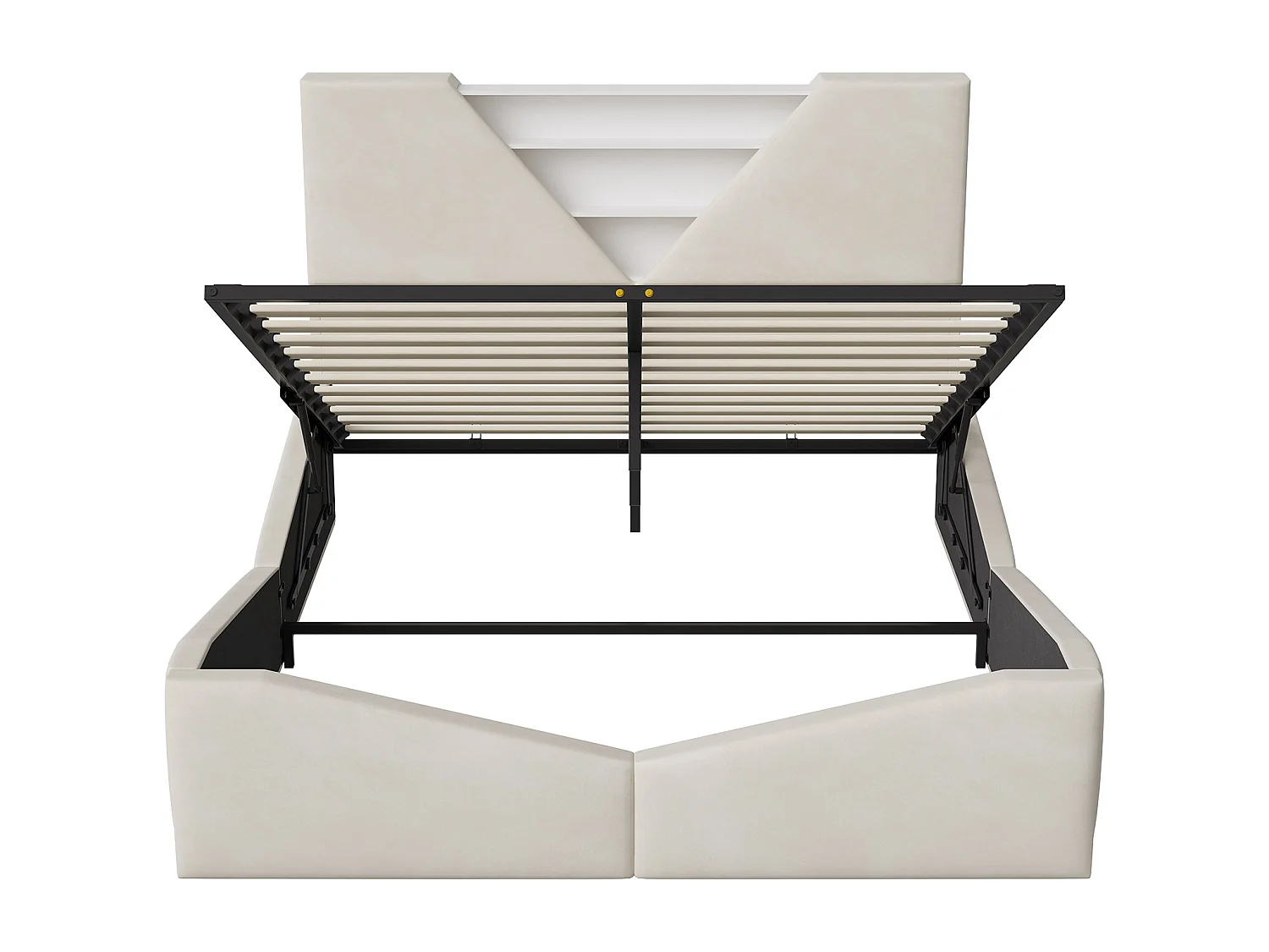 Lit Coffre 140 x 200 cm avec Sommier à Lattes, Lit Double en Velours avec Rangement, LED, Blanc