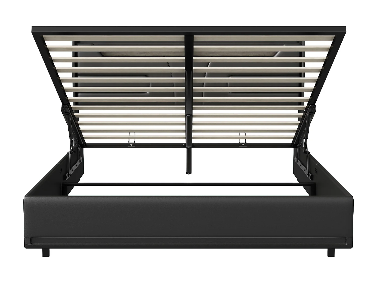 Lit Coffre 140 x 190 cm avec LED et Charge USB, Lit Double Rembourré avec Rangement, PU, Noir