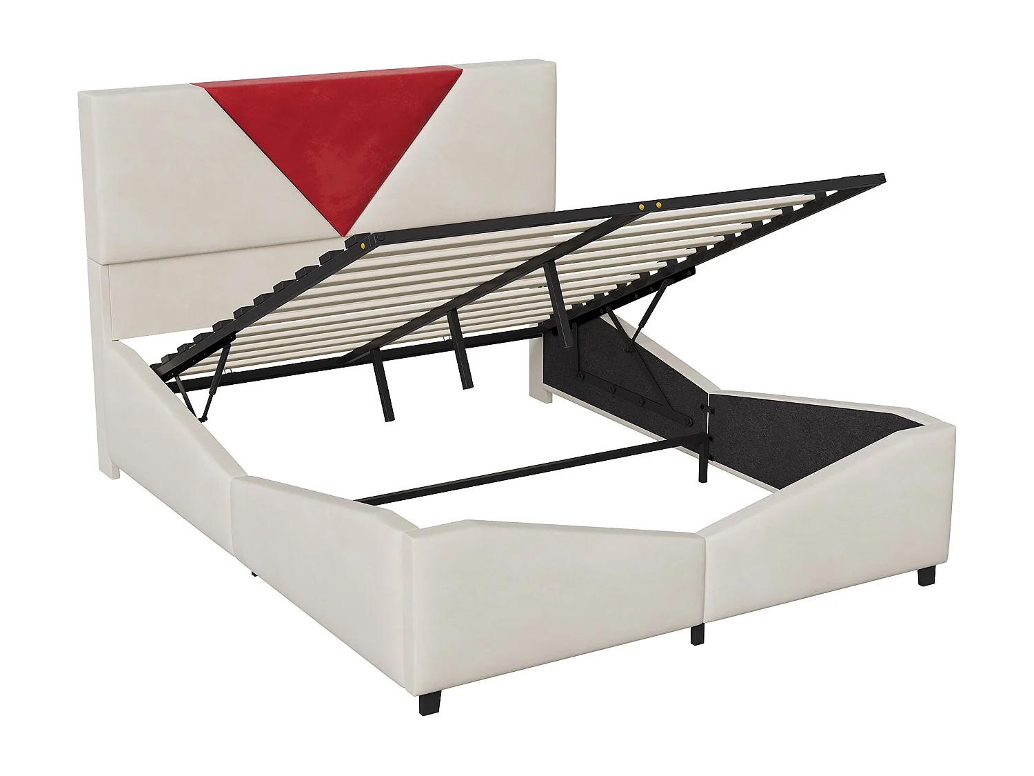 Lit rembourré 140 x 190 cm, avec LED, lit double avec espace et sommier à lattes, velours, blanc