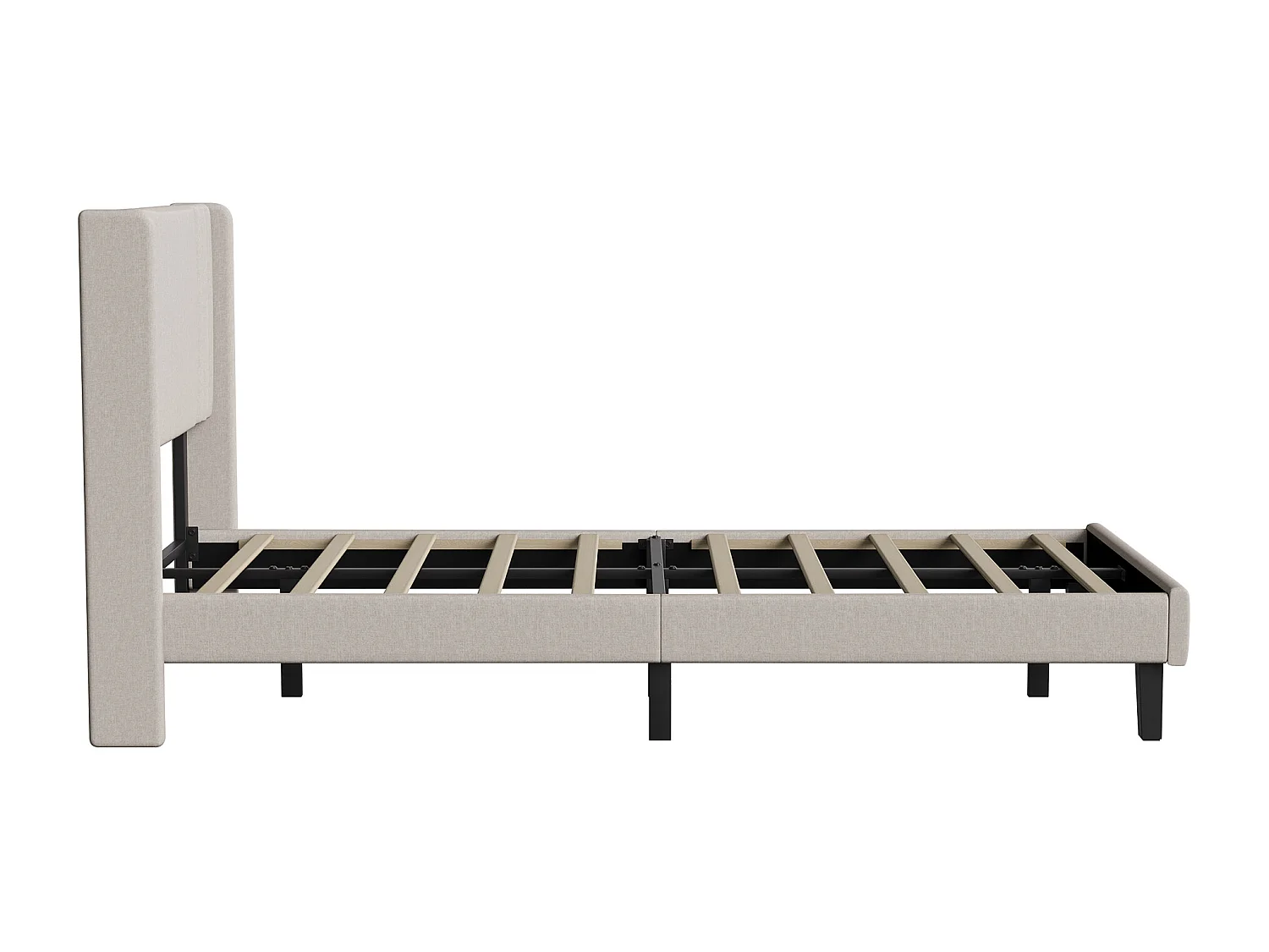 Lit Capitonné 90 x 200 cm, Cadre de Lits avec Sommier à Lattes et Tête Capitonnée, Lin, Beige