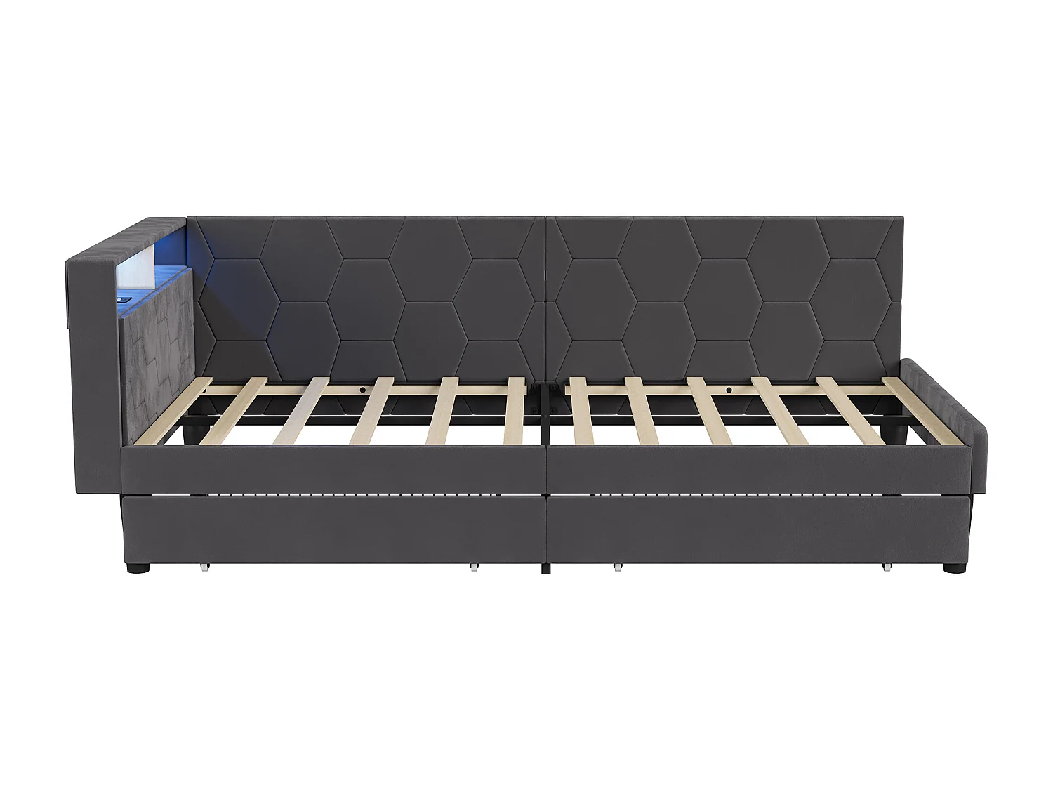 Lit Simple Multifonction 90 x 200 cm avec 2 Tiroirs, avec LED et Ports USB, Velours, Gris