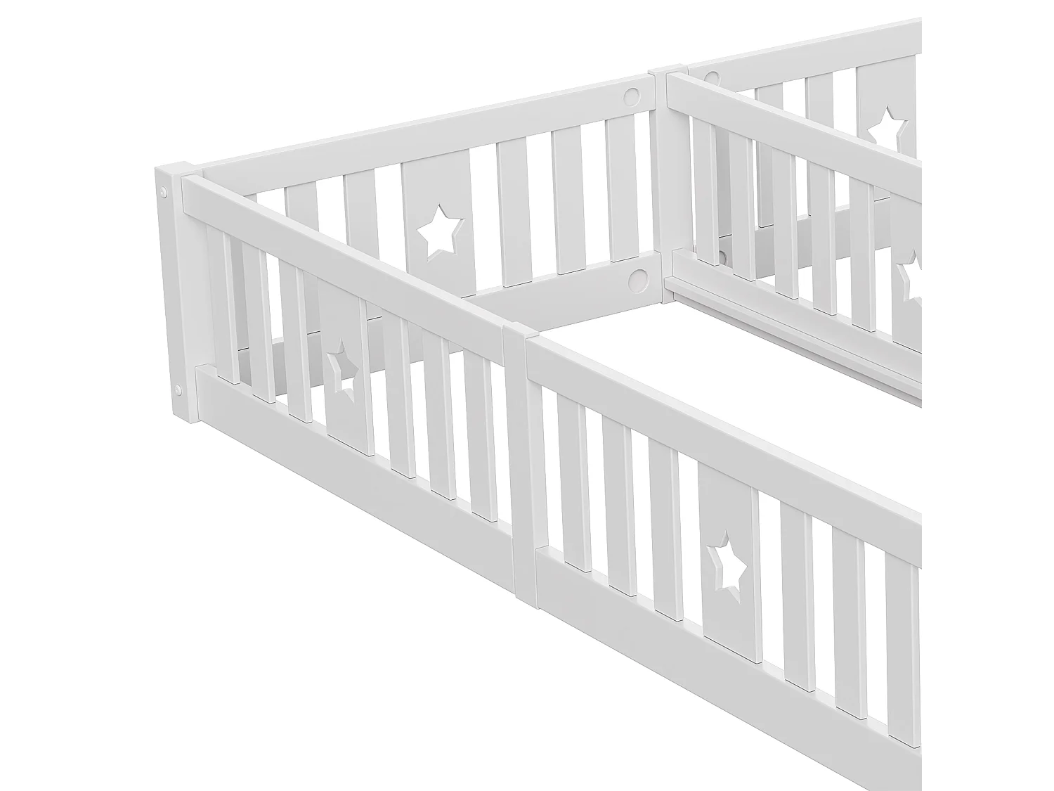 Letto Montessori da pavimento 90x200 cm con protezione anticaduta, letto matrimoniale per bambini senza rete a doghe né materasso, bianco