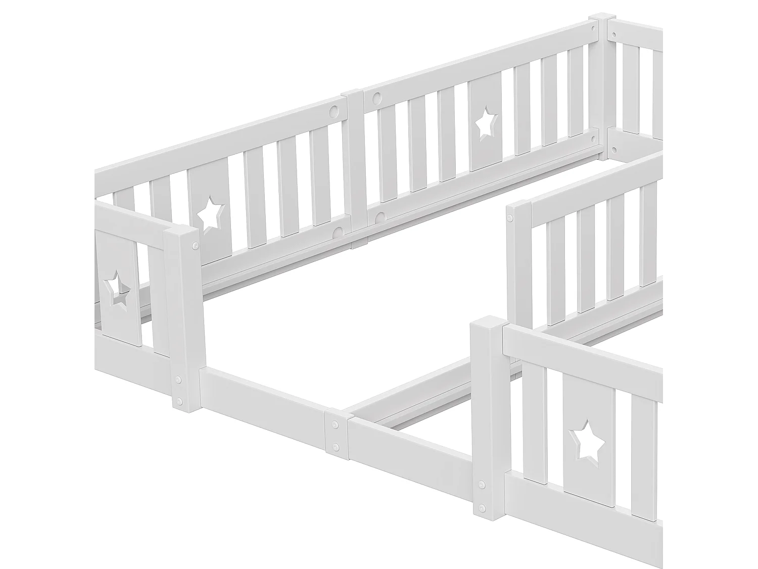 Letto Montessori da pavimento 90x200 cm con protezione anticaduta, letto matrimoniale per bambini senza rete a doghe né materasso, bianco