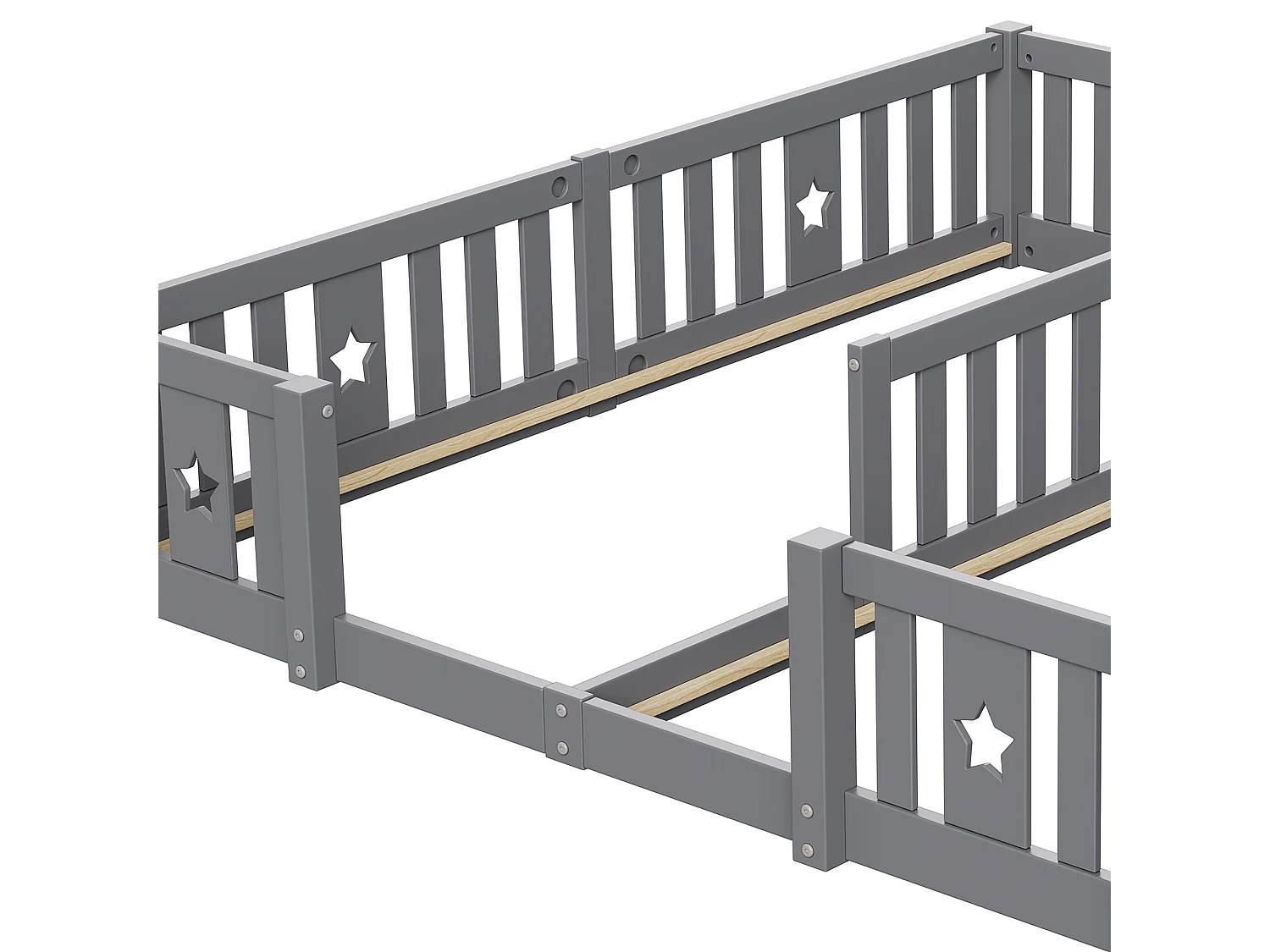 Letto Montessori da pavimento 90x200 cm con sistema anticaduta, letto matrimoniale per bambini senza rete a doghe né materasso, grigio.