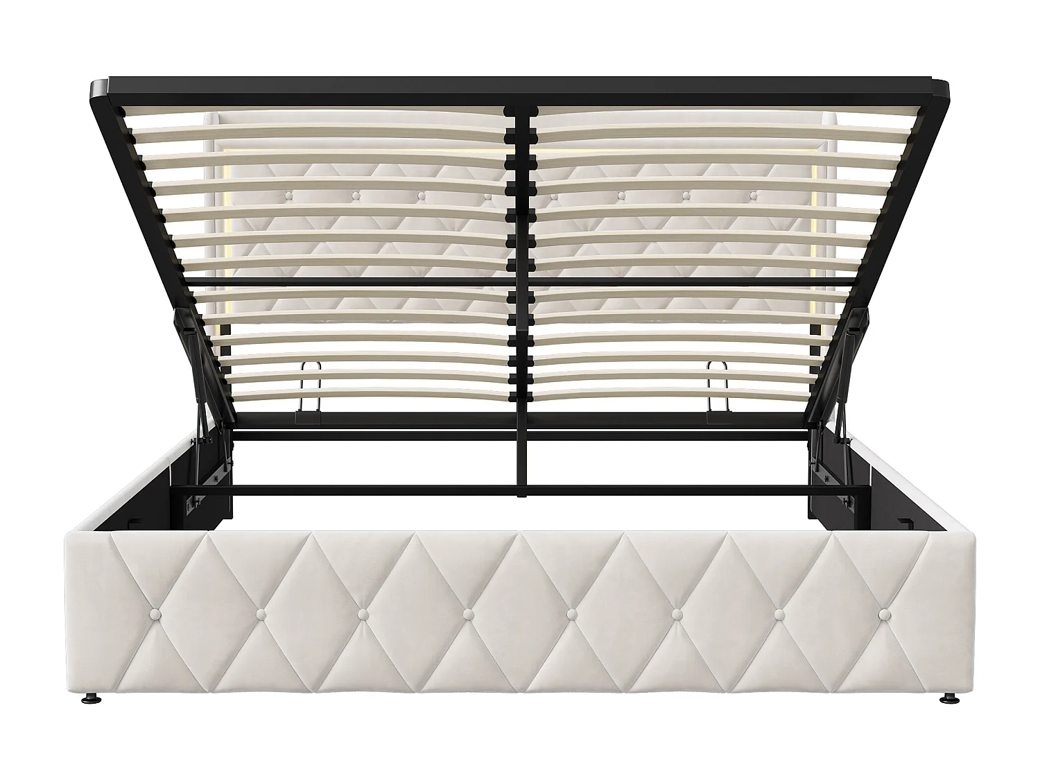 Lit Capitonné 140x190cm, avec LED et Fonction de Charge USB, avec Espace de Rangement,Velours, Beige