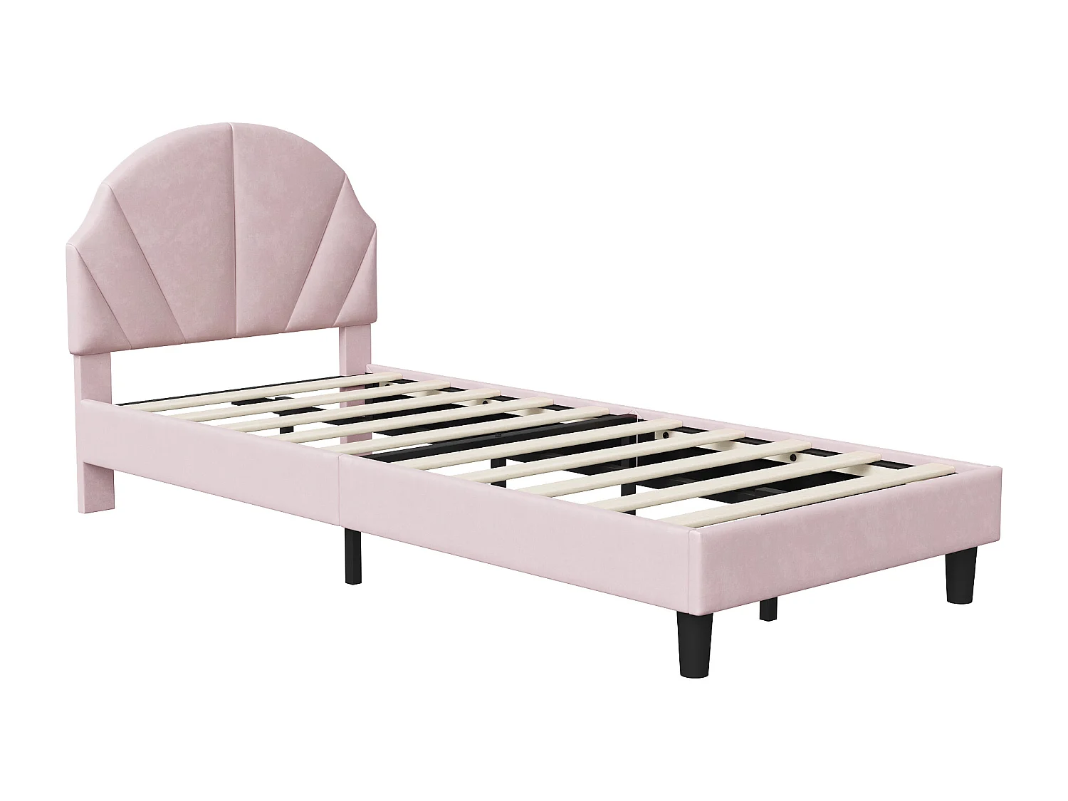 Lit fille 90 x 190 cm avec sommier à lattes, tête de lit coquillage réglable en hauteur, velours, Rose