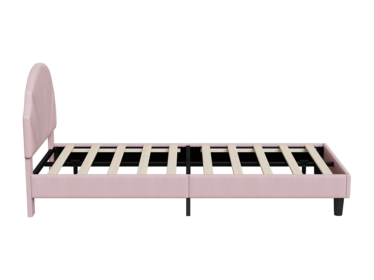 Lit fille 90 x 190 cm avec sommier à lattes, tête de lit coquillage réglable en hauteur, velours, Rose