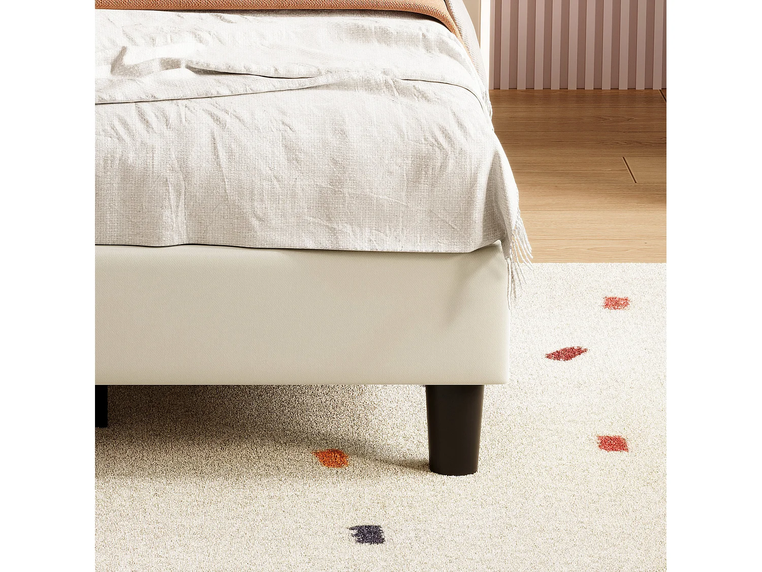 Lit fille 90 x 190 cm avec sommier à lattes, tête de lit coquillage réglable en hauteur, velours, Beige