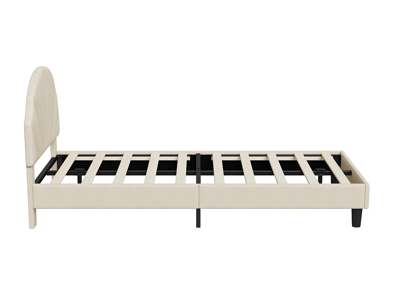 Lit fille 90 x 190 cm avec sommier à lattes, tête de lit coquillage réglable en hauteur, velours, Beige
