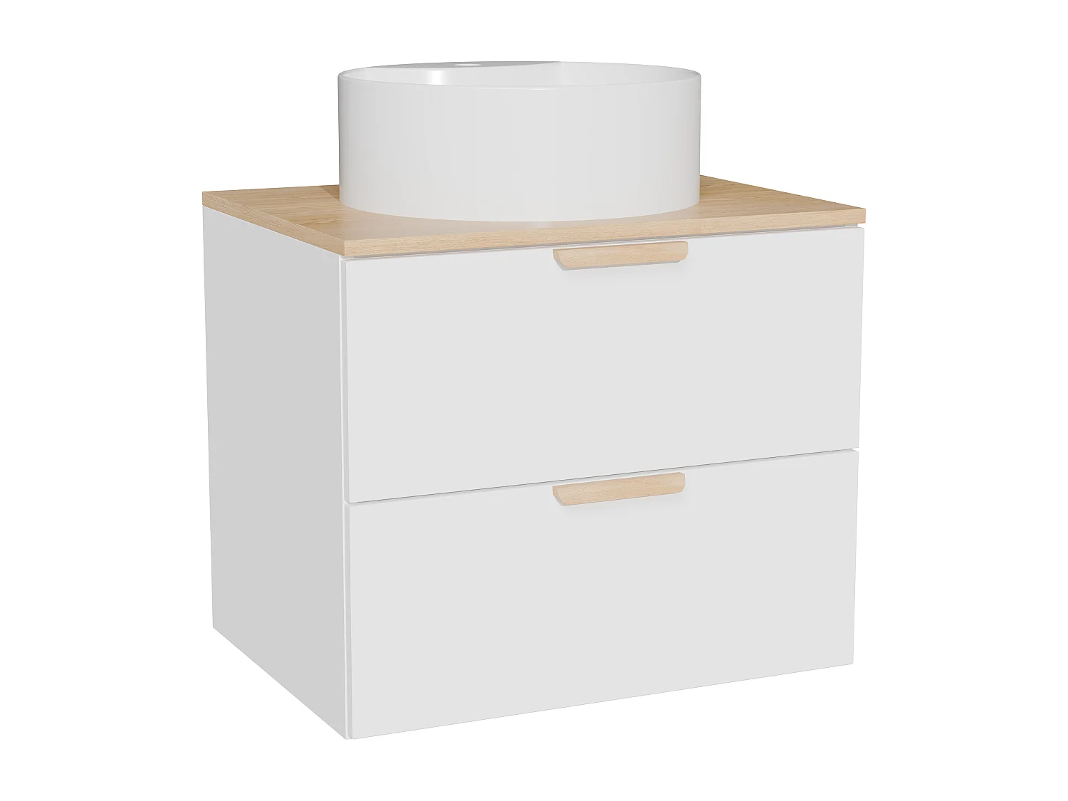Meuble de salle de bain suspendu avec vasque à poser ronde – Blanc – L60 cm – AVORELI