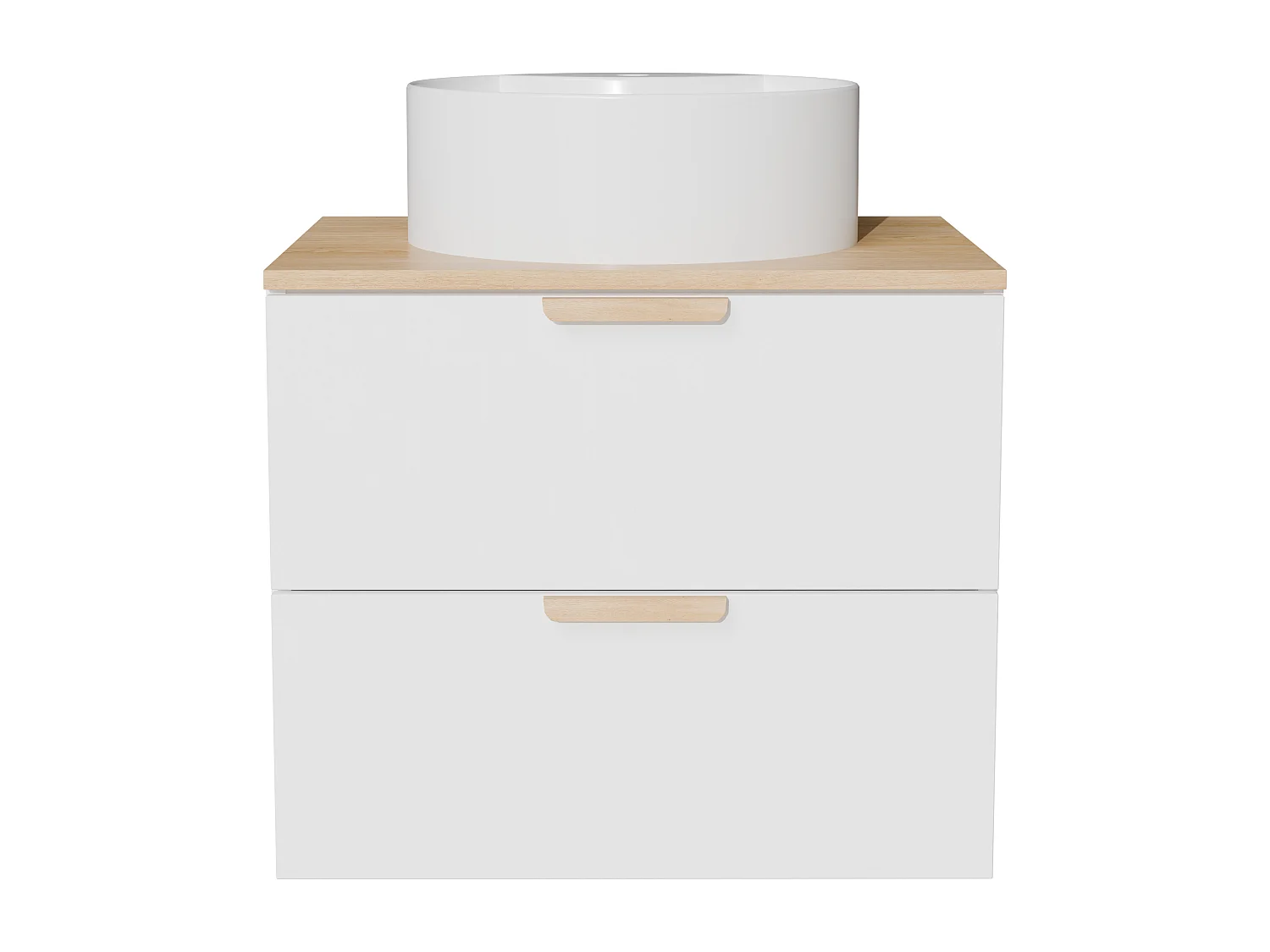 Meuble de salle de bain suspendu avec vasque à poser ronde – Blanc – L60 cm – AVORELI