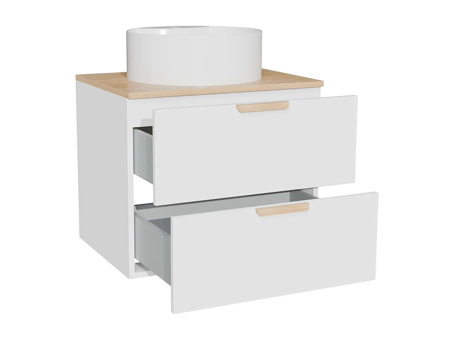 Meuble de salle de bain suspendu avec vasque à poser ronde – Blanc – L60 cm – AVORELI