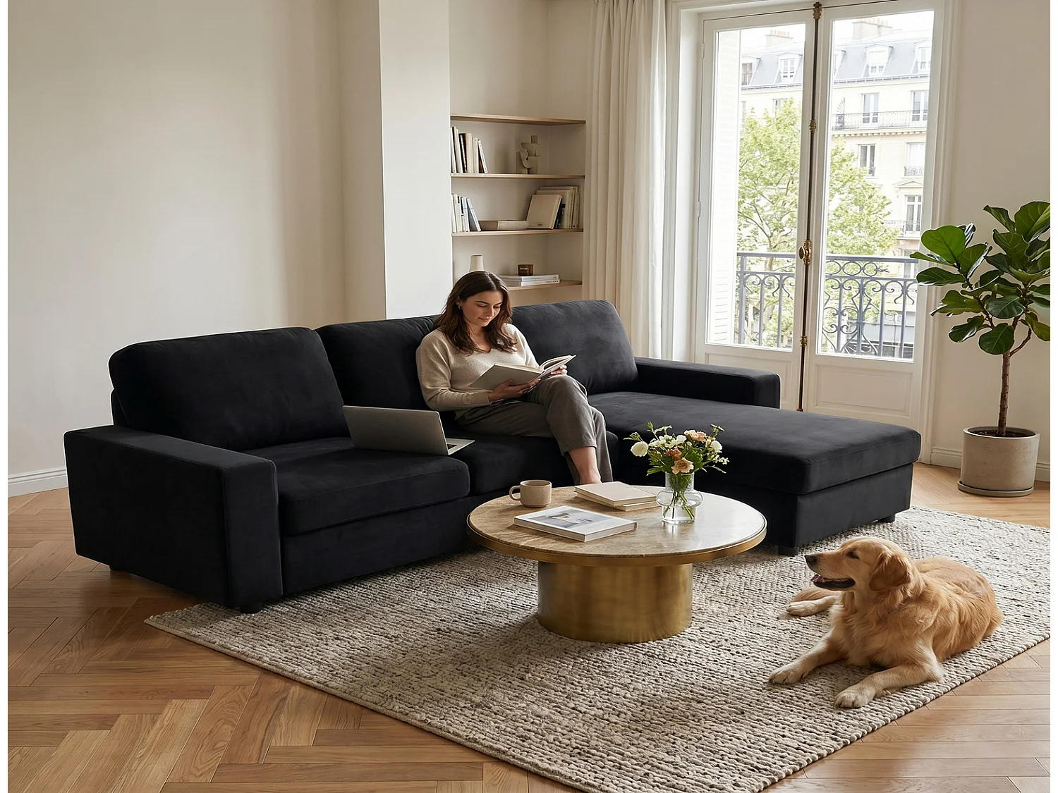 Ecksofa mit Stauraum L-Form Wohnlandschaft mit Ottomane Taschenfederkern Sofa 245,5x150,5 cm Abnehmbare Bezüge