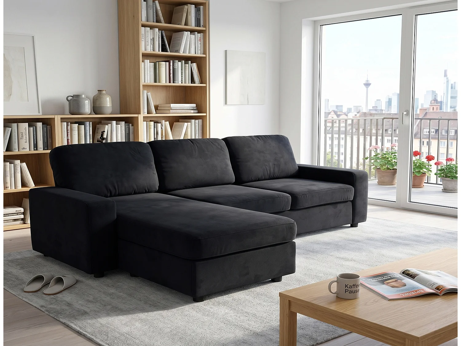 Ecksofa mit Stauraum L-Form Wohnlandschaft mit Ottomane Taschenfederkern Sofa 245,5x150,5 cm Abnehmbare Bezüge