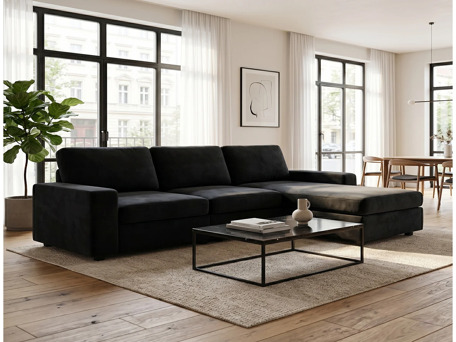 Ecksofa mit Stauraum L-Form Wohnlandschaft mit Ottomane Taschenfederkern Sofa 245,5x150,5 cm Abnehmbare Bezüge