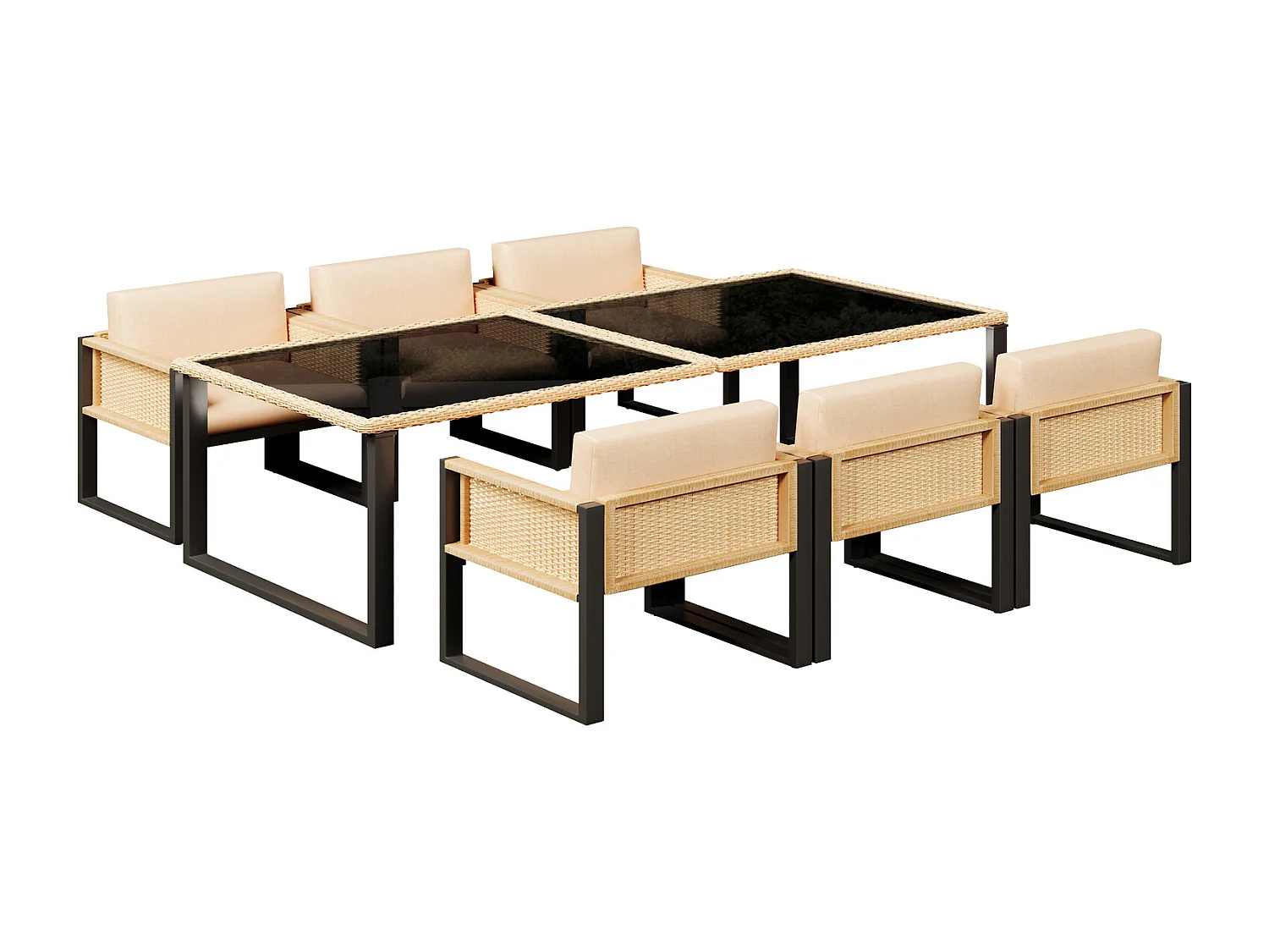 Polyrattan Essgruppe 6 Personen 170x80 cm, Garten-Essgruppe mit Glastisch, Sesseln, waschbaren Bezügen