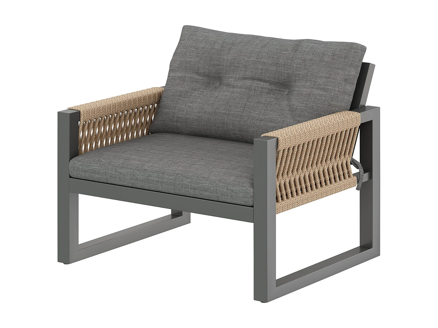 Gartenmöbel Set grau 150x79,5x75 cm mit Tisch, 2 Sesseln, 2-Sitzer, 2 Hockern, Kissen, Terrassenmöbel Set