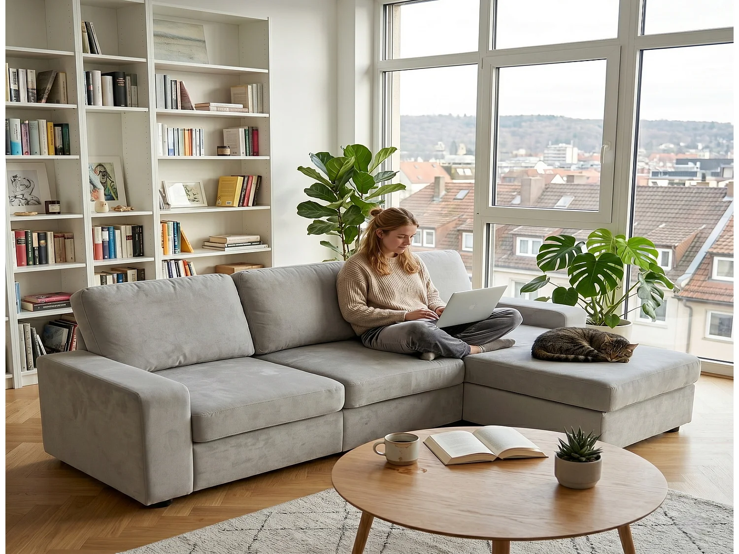 Wohnlandschaft Ecksofa mit Stauraum & Ottomane, Taschenfederkern Couch 245,5 cm, Großes Sofa für Wohnzimmer Modern