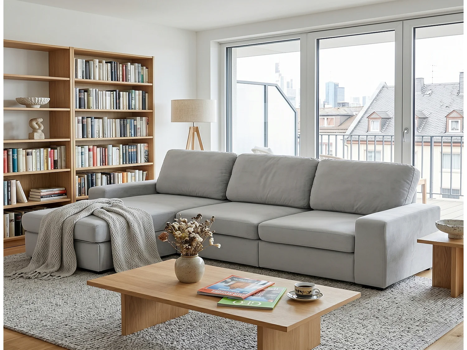 Wohnlandschaft Ecksofa mit Stauraum & Ottomane, Taschenfederkern Couch 245,5 cm, Großes Sofa für Wohnzimmer Modern