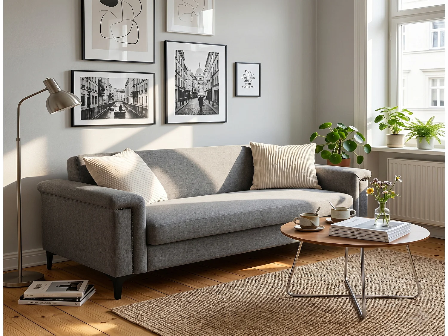 Leinensofa Skandinavisch Wohnzimmersofa mit Taschenfederkern & Metallfüßen, 200x80x85 cm, Modernes Couch Leinengewebe