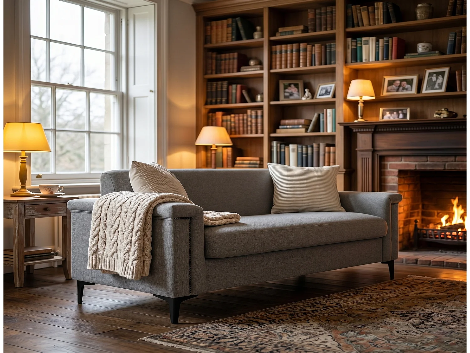Leinensofa Skandinavisch Wohnzimmersofa mit Taschenfederkern & Metallfüßen, 200x80x85 cm, Modernes Couch Leinengewebe